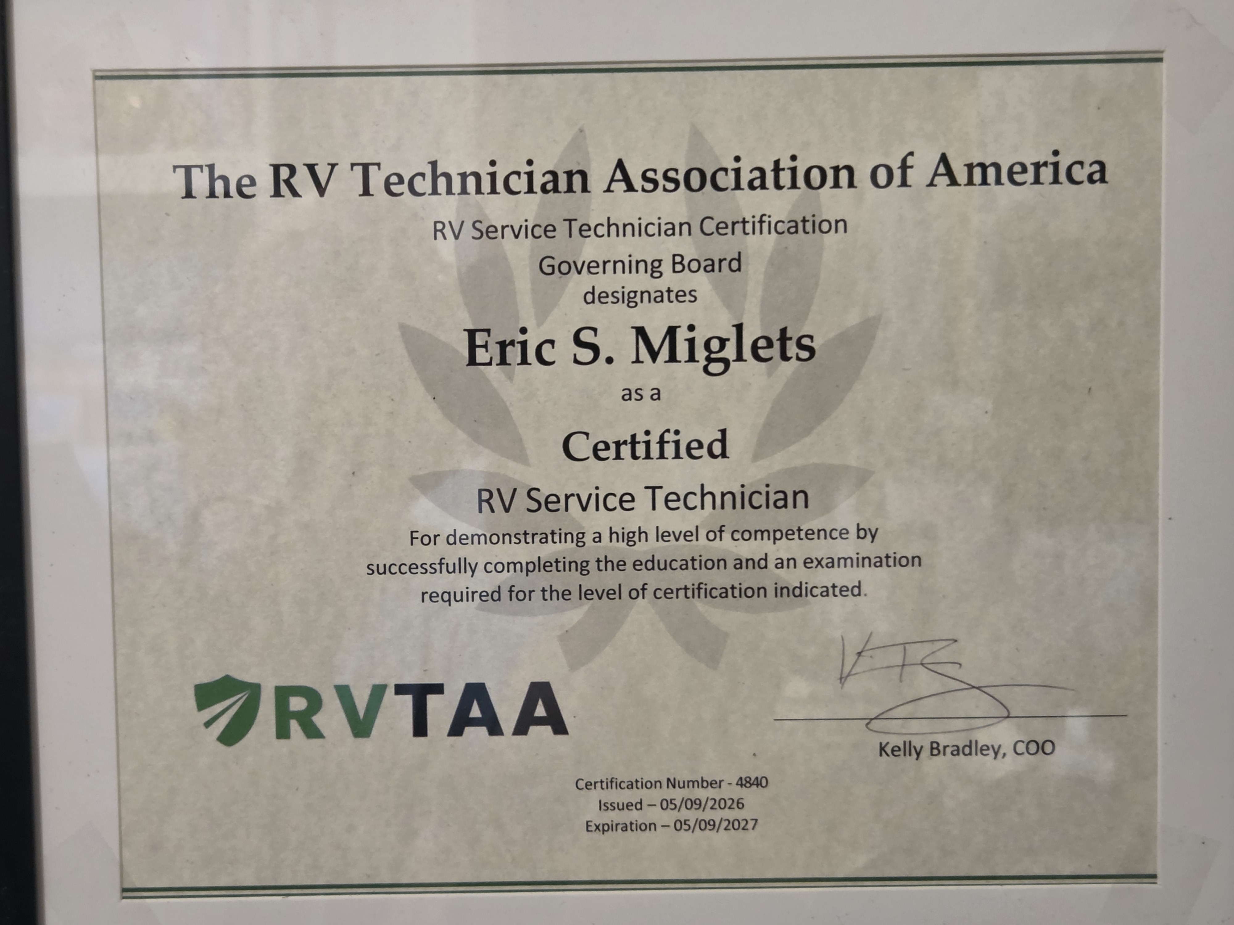 NRVTA / RVTAA certified