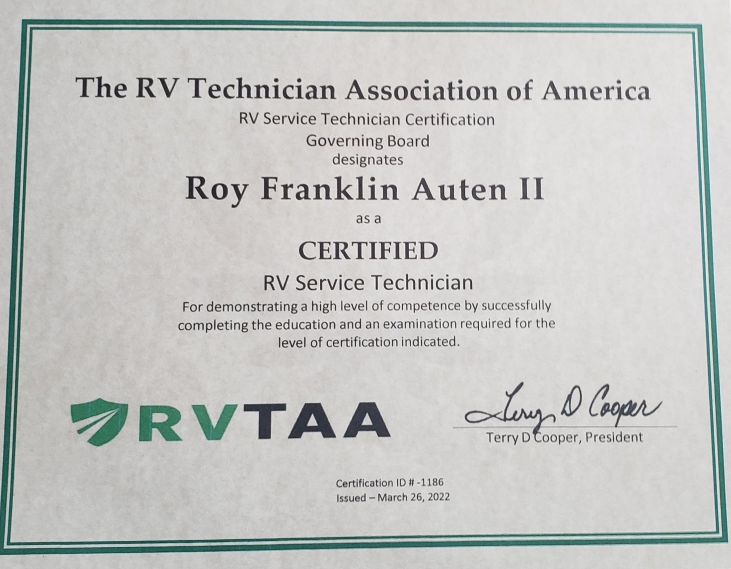 NRVTA / RVTAA certified