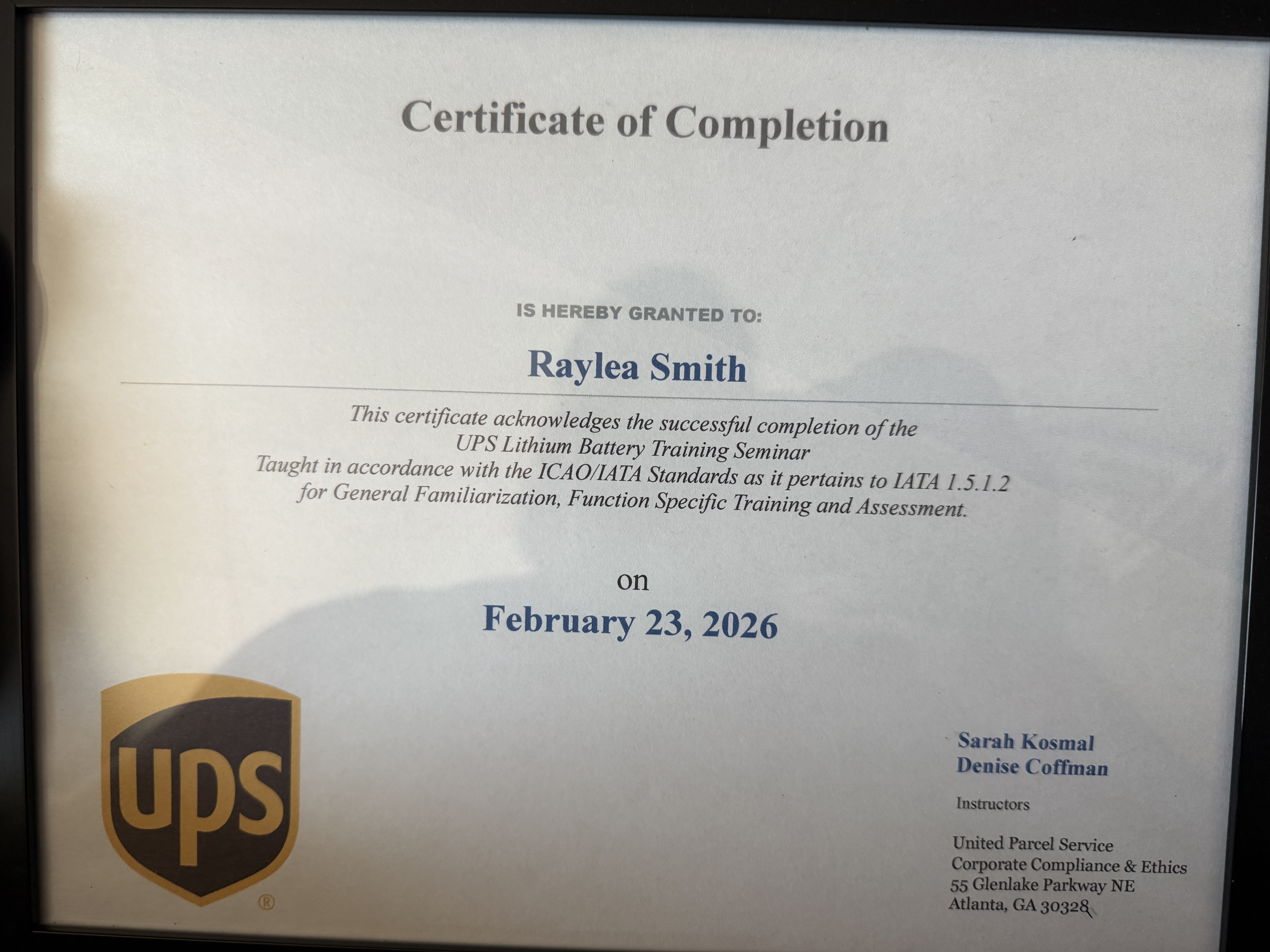 UPS hazmat certified