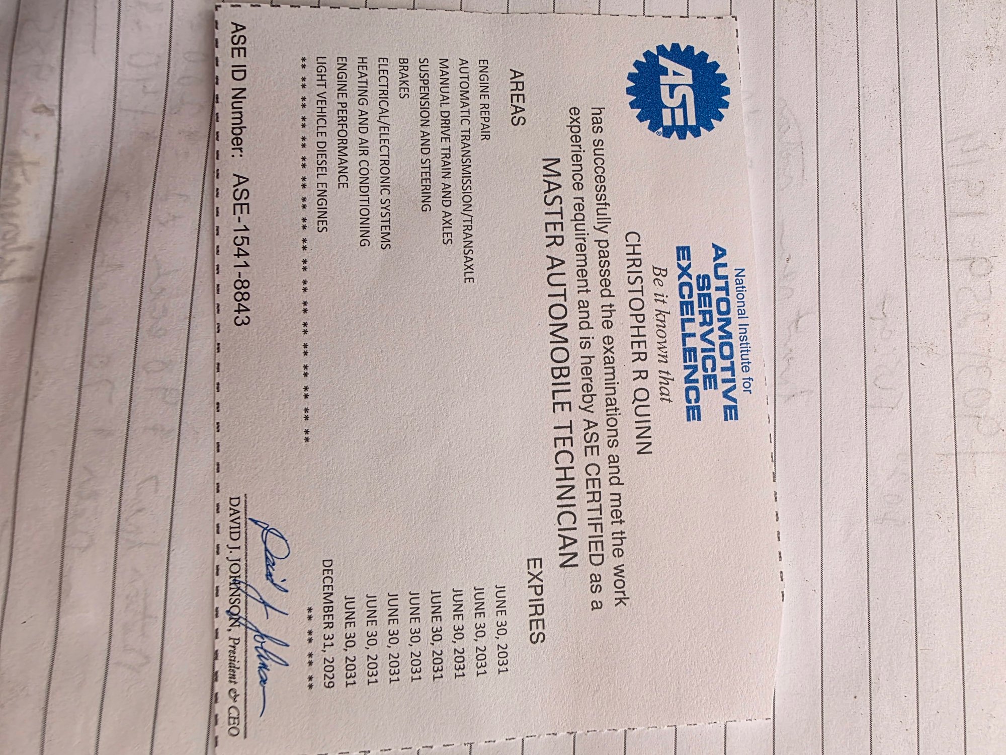 ASE master certified