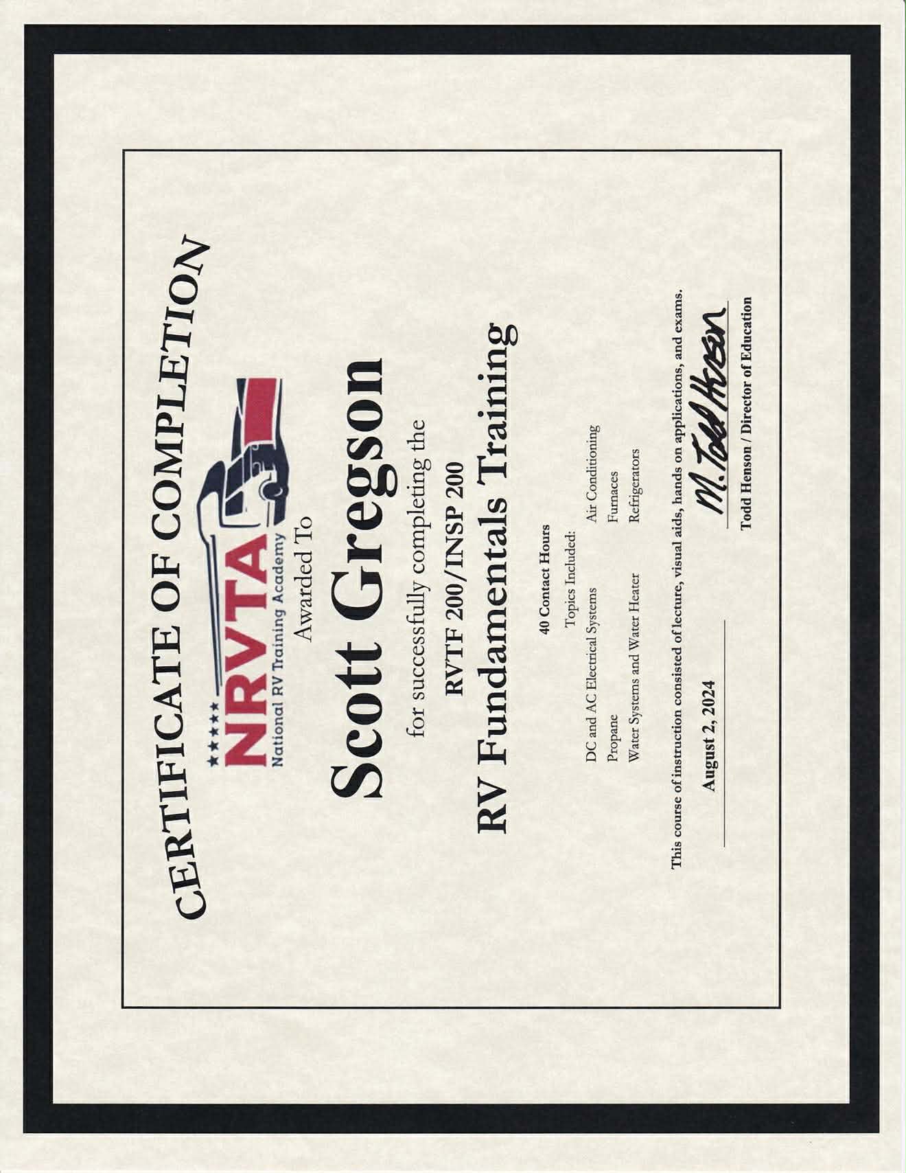 Fundamentals Training Certificate - Scott Gregson