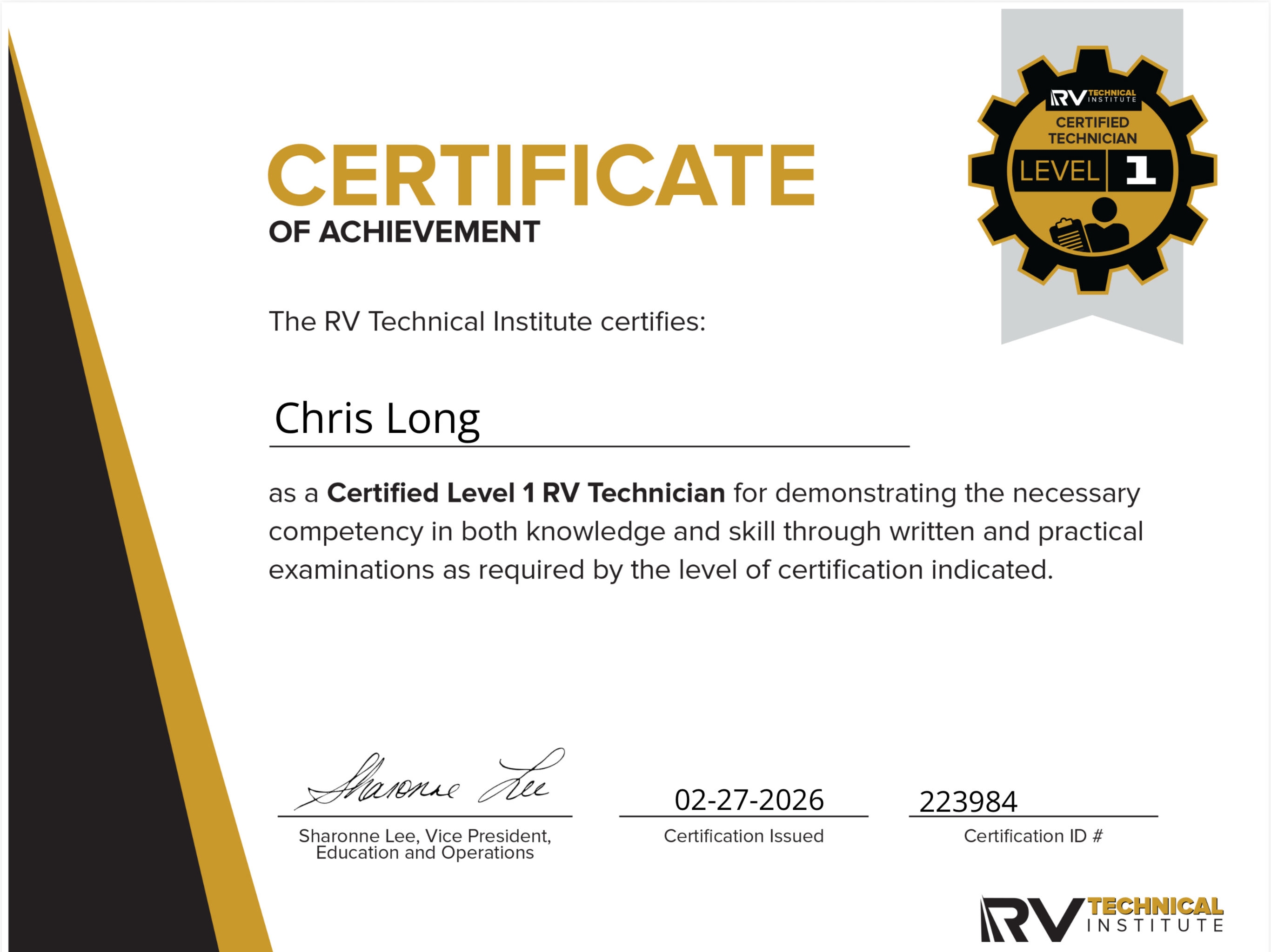 RVTI certified