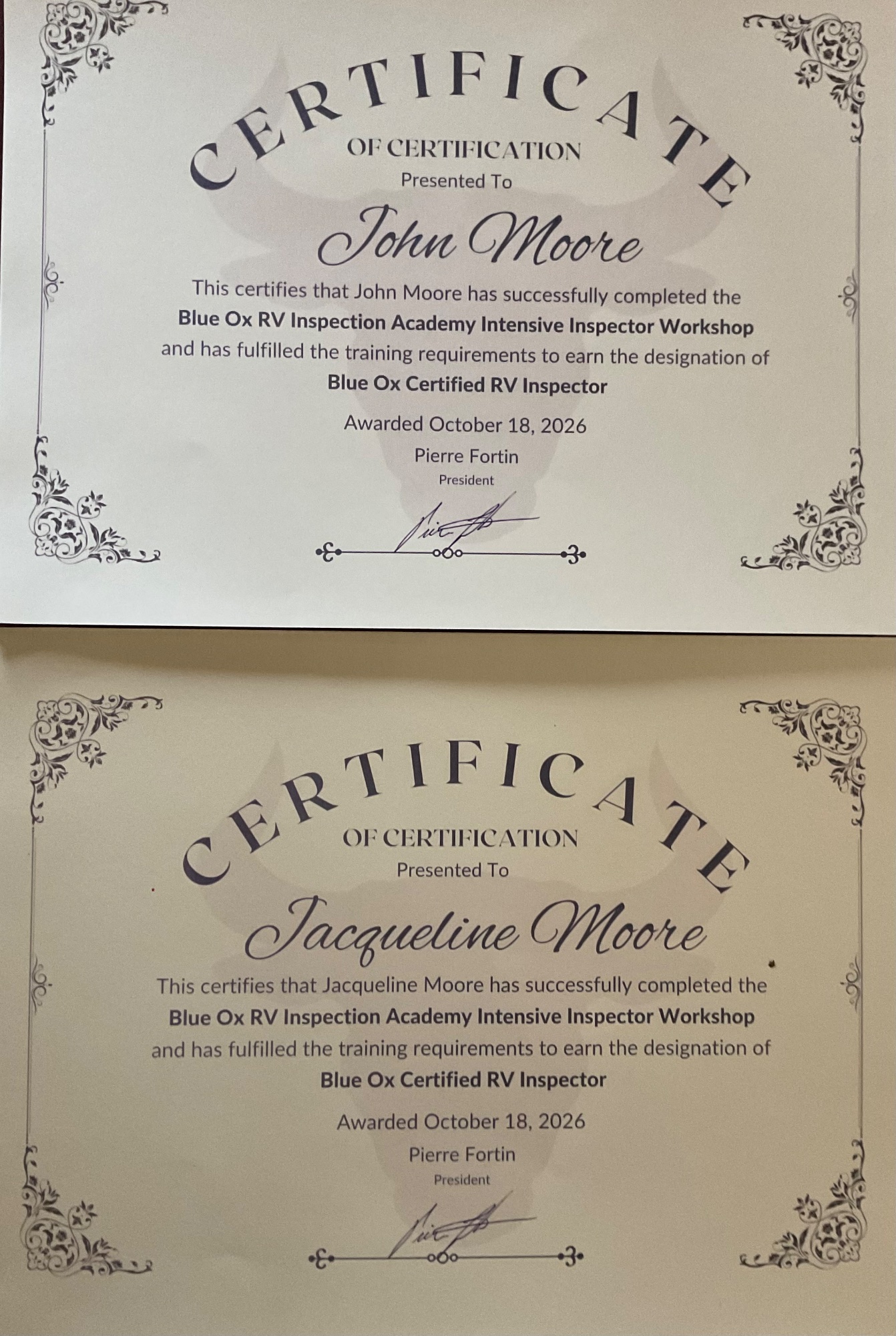 Blue Ox Inspections certified