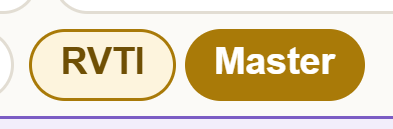 A gold RVTI badge with a solid-gold Master badge beside it.