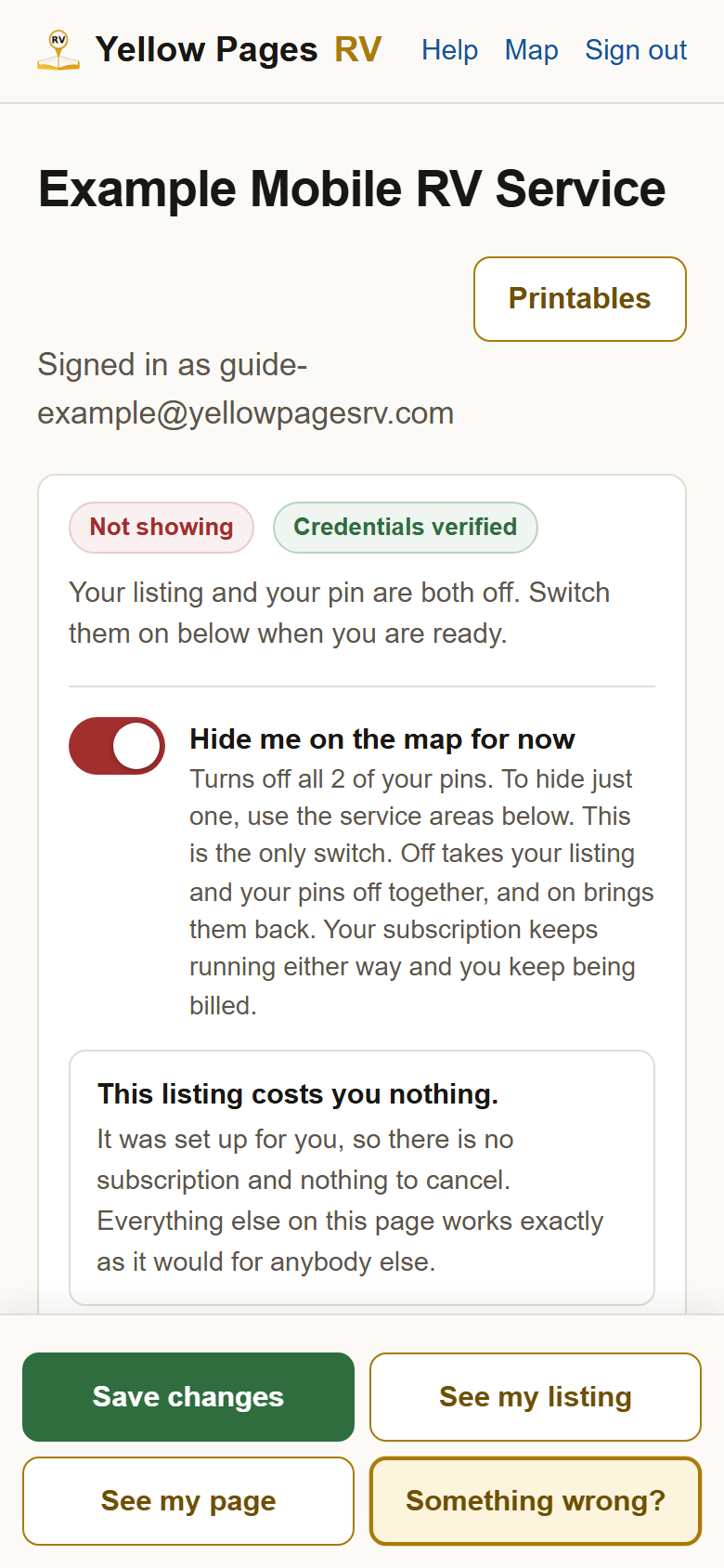The top of your profile once signed in.