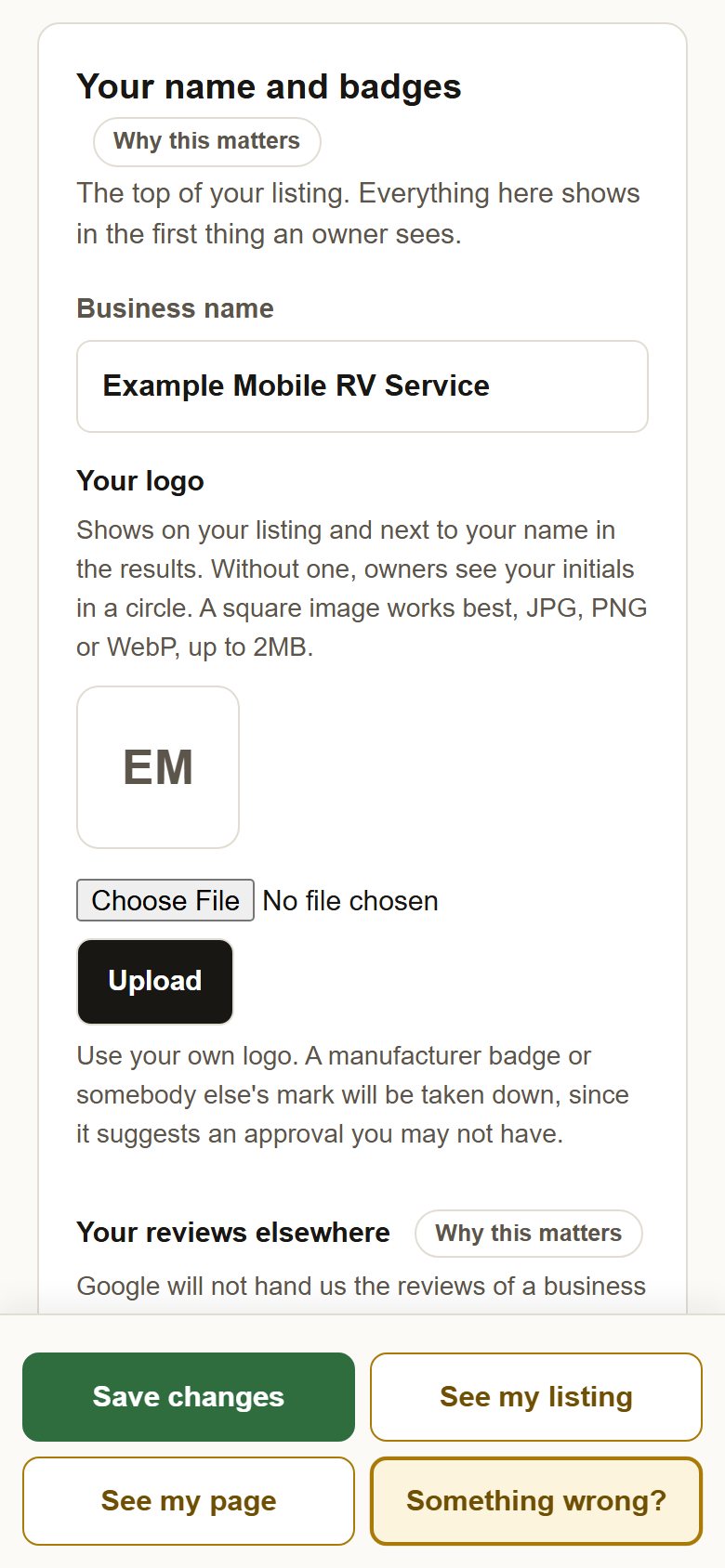 The Your name and badges section of the profile.