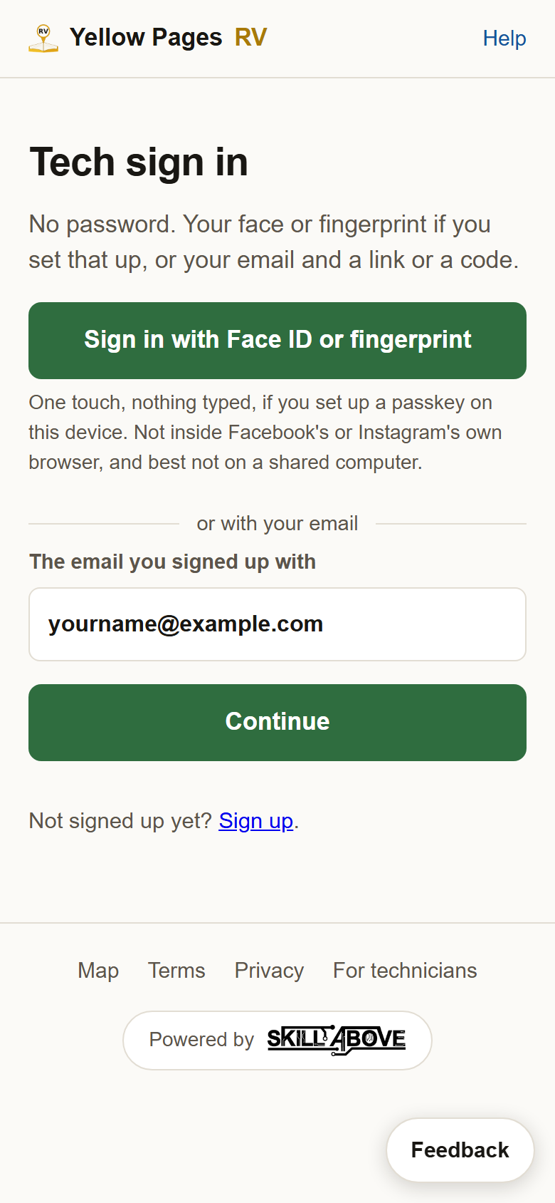 The sign in page, with a single email box and a button reading Email me a link.